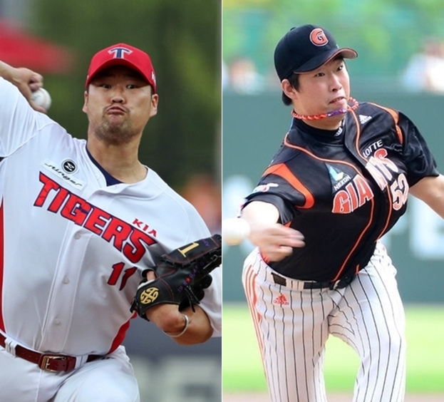 KIA 시절의 김진우(왼쪽)와 롯데 시절의 이재곤. /사진=KIA, OSEN