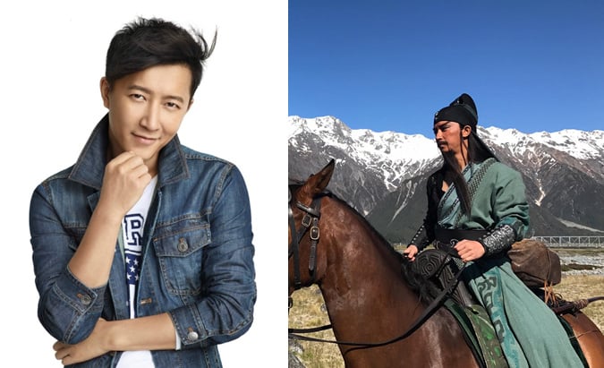 배우 한경(좌), 관우로 분장한 모습(우)