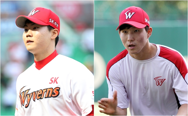 정동윤(왼쪽), 박성한. /사진=SK 와이번스 제공