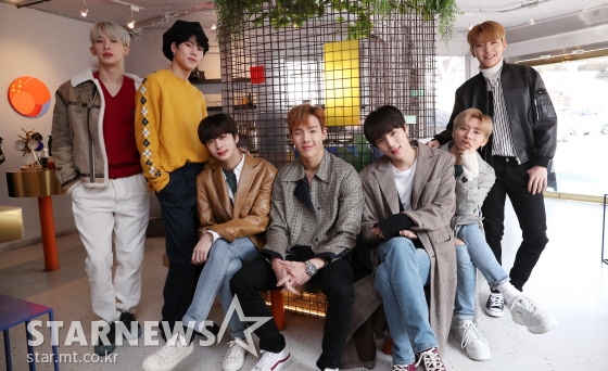 (왼쪽부터) 아이돌그룹 몬스타엑스 멤버 원호 주헌 형원 셔누 민혁 아이엠 기현 /사진=김휘선 기자