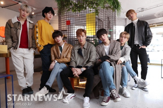 (왼쪽부터) 아이돌그룹 몬스타엑스 멤버 원호 주헌 형원 셔누 민혁 아이엠 기현 /사진=김휘선 기자