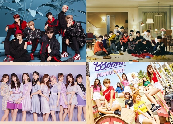 방탄소년단, 세븐틴, 모모랜드, 트와이스/사진제공=빅히트,플레디스,MLD,JYP