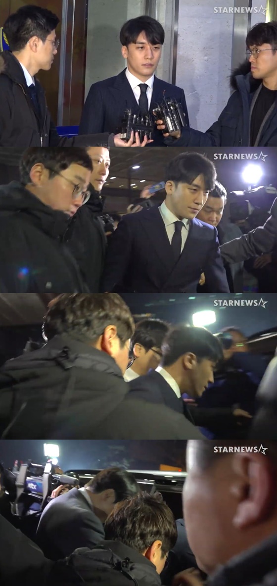 승리가 15일 오전 경찰 조사를 마치고 귀가하고 있다. /사진=스타뉴스 동영상 화면 캡쳐