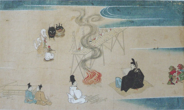 역병신을 물리치는 아베노 세이메이. 세이메이 뒤에 다소곳하게 앉아 있는 친구들이 바로 식신입니다. 출처 : 아베노 세이메이 위키피디아