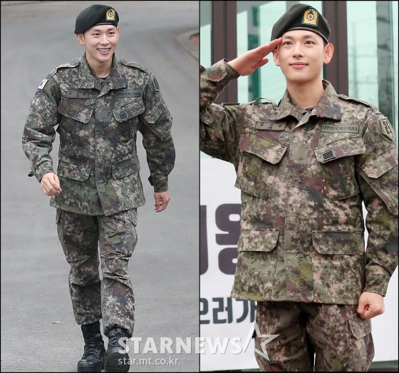 군 복무를 마친 배우 임시완이 27일 오전 경기도 양주시 남면 감악산회관에서 전역 행사를 갖고 있다. /사진=김창현 기자