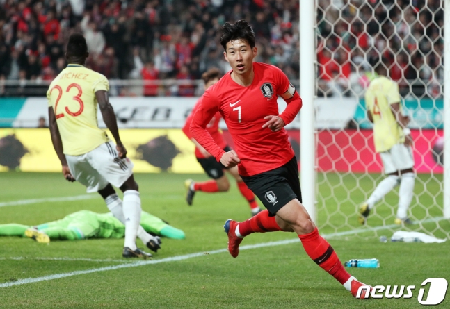 26일 콜롬비아전에서 선제골을 터뜨린 손흥민. /사진=뉴스1