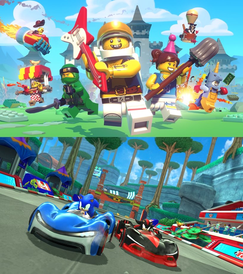 위쪽부터 레고의 'LEGO Brawls', 세가의 'Sonic Racing'