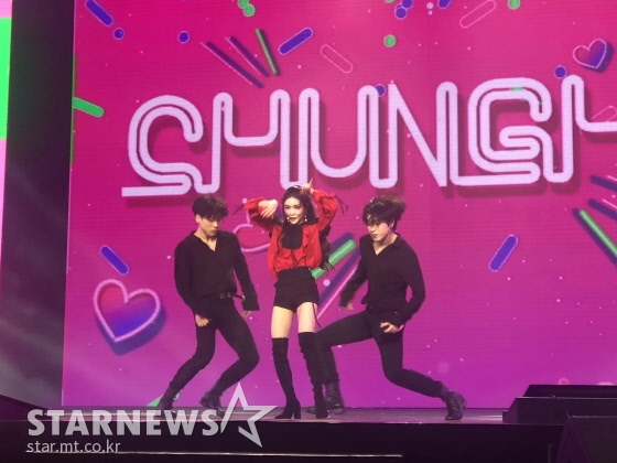 29일(현지 시각) 베트남 호찌민 호아빈 시어터에서 열린 네이버 'V하트비트 라이브' 무대에 선 가수 청하의 모습 /호찌민(베트남)=윤상근 기자