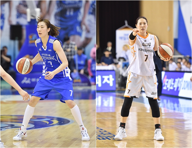 박혜진(왼쪽)과 강아정. /사진=WKBL 제공