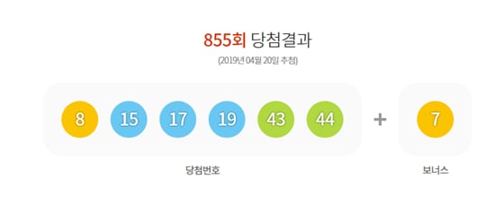 제855회 로또 당첨번호가 공개됐다./사진=동행복권 홈페이지 캡처