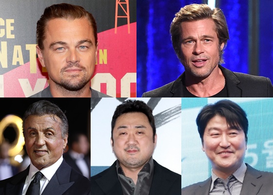 할리우드 배우 레오나르도 디카프리오, 브래드 피트, 송강호, 마동석, 실베스터 스탤론(위쪽부터 시계방향으로) /AFPBBNews=뉴스1, 스타뉴스