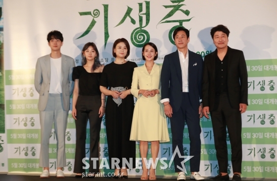 배우 최우식, 박소담, 장혜진, 조여정, 이선균, 송강호(왼쪽부터) /사진=이동훈 기자