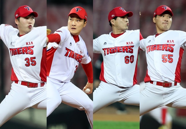 KIA 타이거즈 필승조를 구축하고 있는 문경찬-하준영-고영창-전상현(왼쪽부터). /사진=KIA 타이거즈 제공
