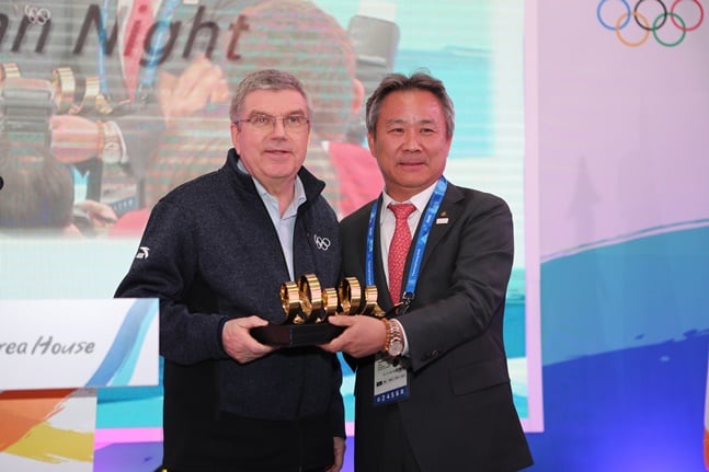 토마스 바흐 IOC 위원장(왼쪽)-이기흥 대한체육회장. /사진=대한체육회