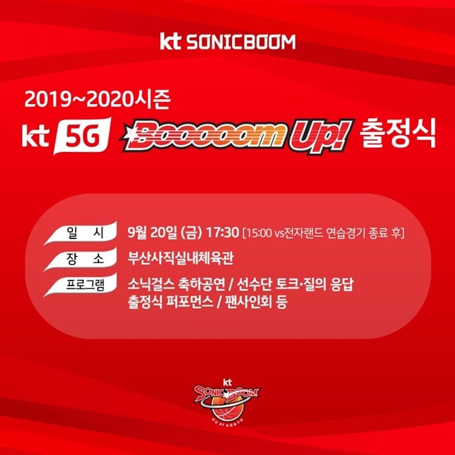 부산 KT 소닉붐이 오는 20일 2019~2020시즌 출정식을 연다. /사진=부산 KT 제공