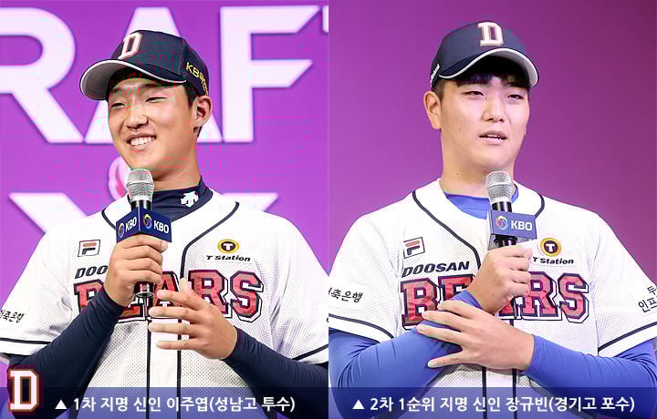 이주엽(왼쪽)과 장규빈. /사진=두산 베어스 제공