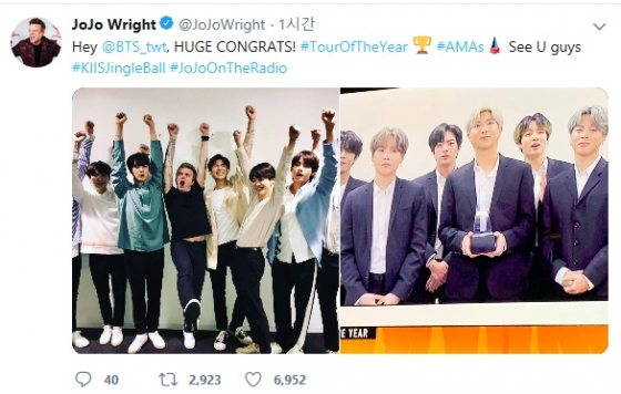 /사진=JoJo Wright 트위터 방탄소년단 언급