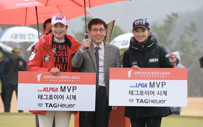 김아림과 이정은6이 대회 MVP 시상을 받고 있다./사진=브라보앤뉴