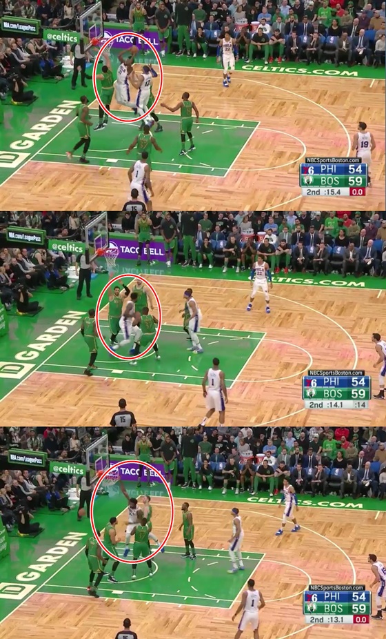 덩크슛하는 조엘 엠비드(빨간색 원). /사진=NBA닷컴 캡처