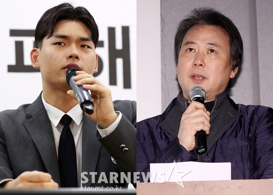 (왼쪽부터) 더 이스트라이트 전 멤버 이석철, 김창환 미디어라인엔터테인먼트 회장. /사진=김휘선 기자