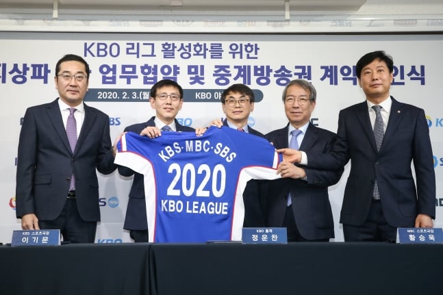 KBO-지상파 3사 업무협약 및 중계방송권 체결 조인식 모습. /사진=KBO 제공