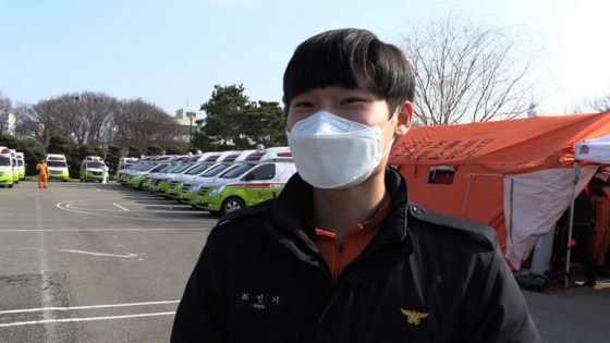 "대한민국 소방 대원이라면, 대구에 와서 다 지원을 하고 싶을 거예요. 저도 그런 마음으로 왔기에 코로나 19를 잘 극복했으면 좋겠습니다“ 최민기(소방관)