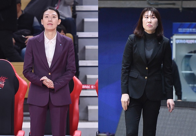 여자농구 국가대표팀 감독 최종 후보에 오른 전주원 우리은행 코치(왼쪽)와 정선민 전 신한은행 코치. /사진=WKBL 제공