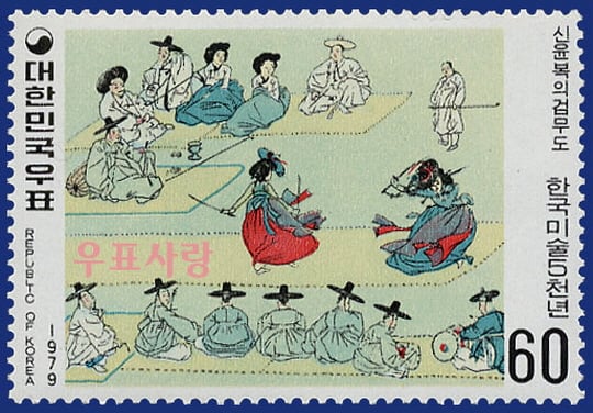 신윤복의 검무도
우표사랑 캡쳐
(http://www.stamplove.co.kr/product/view.php?cate=&p_idx=2593&&cate=&keyword=%C7%D1%B1%B9%B9%CC%BC%FA5%C3%B5%B3%E2&page=1)