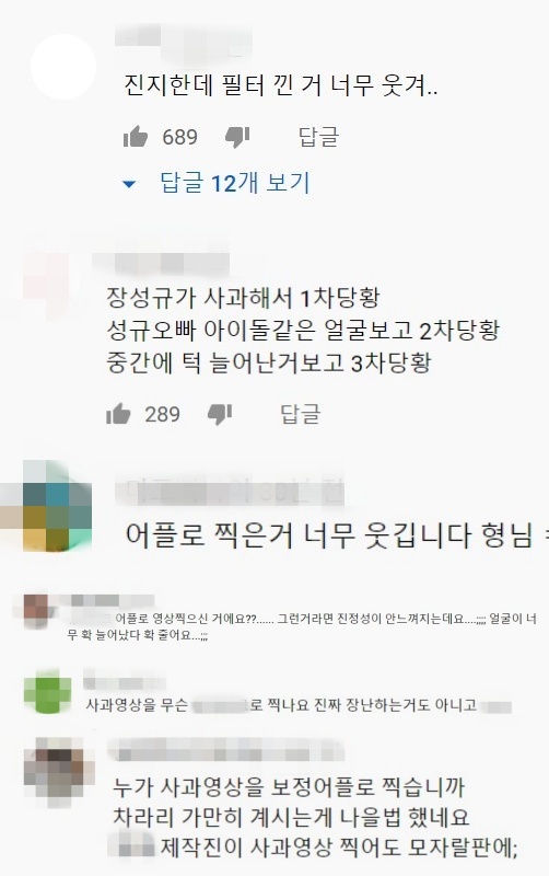 /사진=유튜브 '워크맨' 캡처 (장성규 사과 영상 댓글)