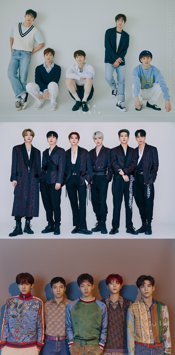 뉴이스트, 몬스타엑스, 데이식스 /사진제공=플레디스엔터테인먼트, 스타쉽엔터테인먼트, JYP엔터테인먼트