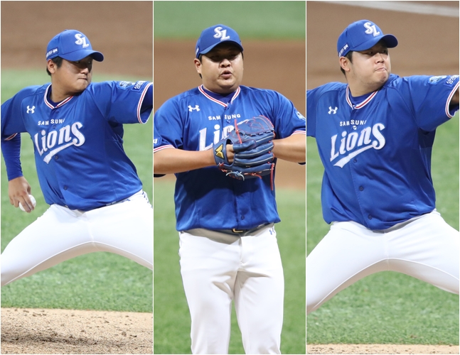 최지광(왼쪽부터), 노성호, 이승현. /사진=삼성 라이온즈 제공