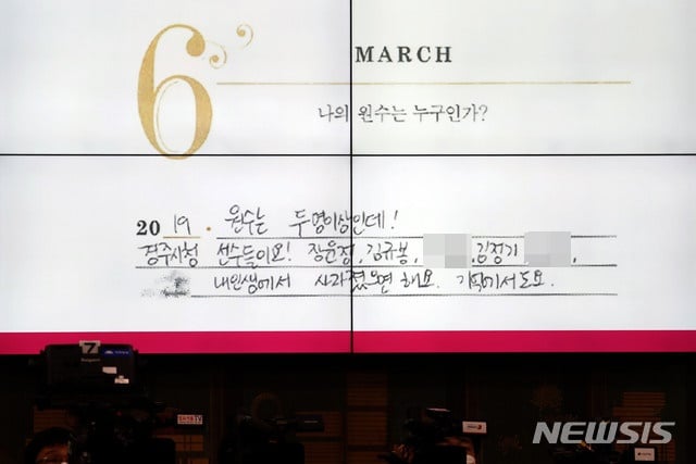 22일 청문회에서 공개된 고 최숙현의 다이어리. /사진=뉴시스