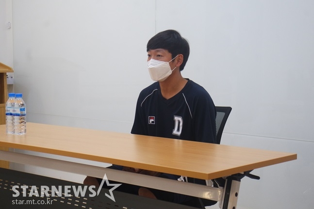 22일 잠실구장에서 취재진과 만난 정수빈. /사진=김동영 기자