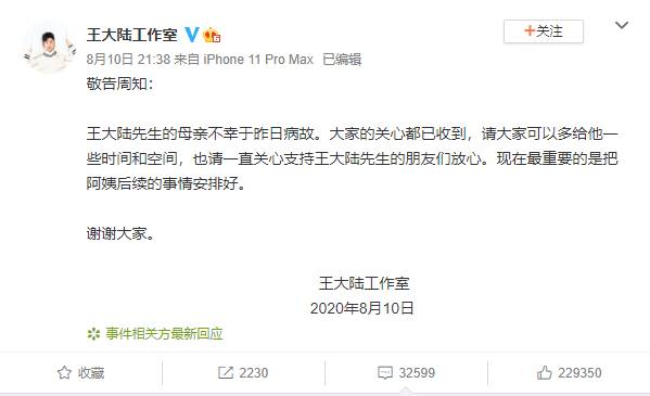 /사진=왕대륙 웨이보