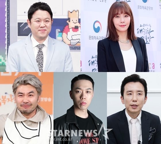 김구라(사진 왼쪽 위부터 시계방향으로), 김이나, 유희열, 비와이, 노홍철/사진=스타뉴스