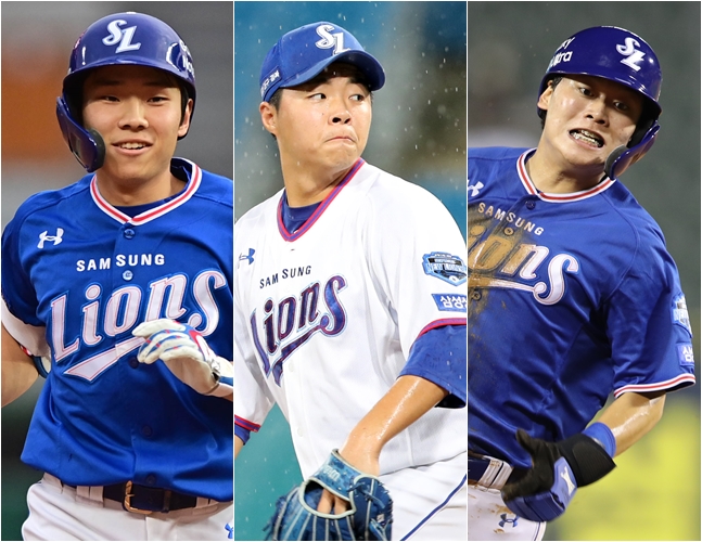 삼성 김지찬, 김윤수, 박승규. /사진=삼성 라이온즈