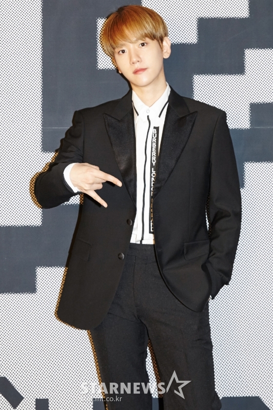 그룹 SuperM 백현이 25일 오전 온라인으로 진행된 SuperM 정규 1집 'Super One' 글로벌 기자간담회에 참석해 포즈를 취하고 있다. /사진제공=SM엔터테인먼트