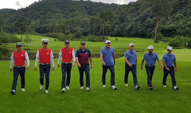 레전드 빅매치6 출연자들. 왼쪽부터 이천수, 유상철, 최진철, 이운재, 양준혁, 이형택, 김재엽, 여홍철. /사진=H ENT