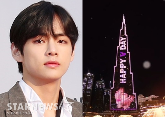 방탄소년단 뷔(BTS V)와 중국 팬들이 지난 30일 두바이 부르즈 칼리파에 한 생일 축하 광고