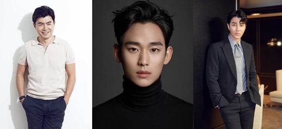 제작사 더스튜디오엠을 설립한 이명우 감독(사진 맨 왼쪽)과 드라마 '그날밤'의 주연 김수현(사진 가운데), 차승원/사진=더스튜디오엠, 골드메달리스트, YG엔터테인먼트
