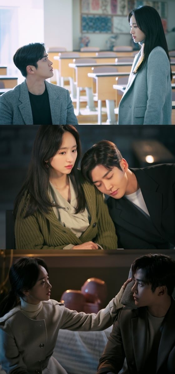 JTBC 월화드라마 '선배, 그 립스틱 바르지 마요'의 원진아와 로운/사진제공=JTBC스튜디오
