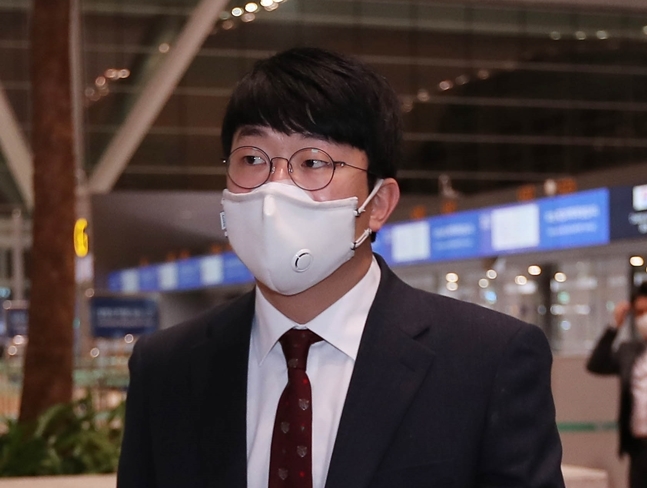 지난해 1월 미국 플로리다 전훈을 떠나는 양현종. /사진=KIA 타이거즈 제공