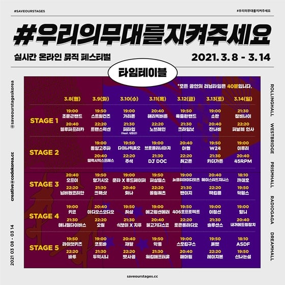 /사진=음악 페스티벌 #우리의무대를지켜주세요 타임테이블