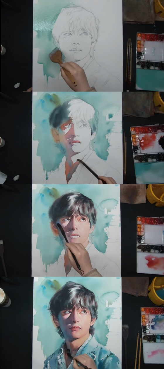 방탄소년단 뷔(BTS V) /사진=정훈성 작가 유튜브 채널 'J.hunsung Watercolor'