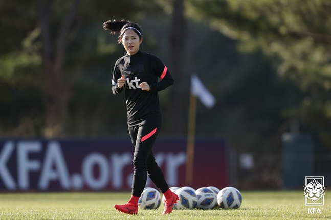 지난달 파주NFC에서 훈련 중인 여자축구대표팀 이민아. /사진=대한축구협회