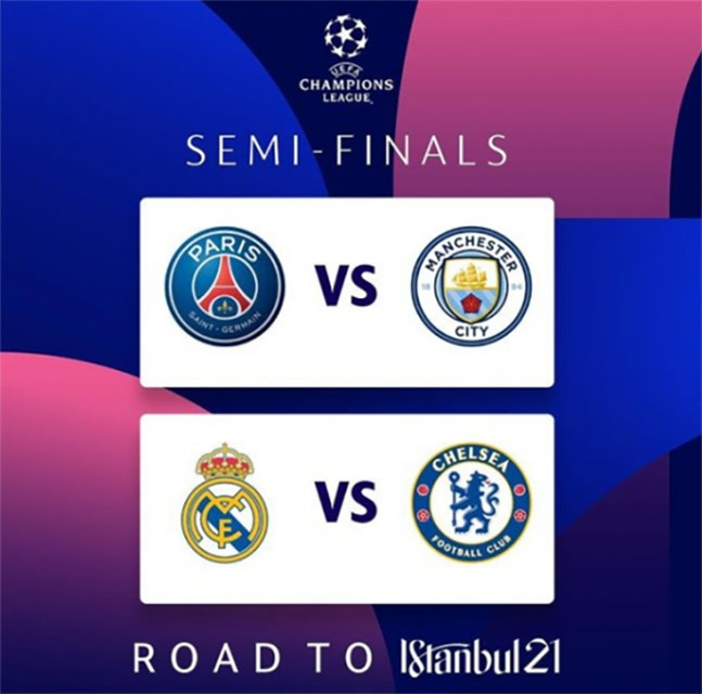 2020~2021 UEFA 챔피언스리그 4강 대진표. /사진=UEFA 챔피언스리그 SNS 캡쳐