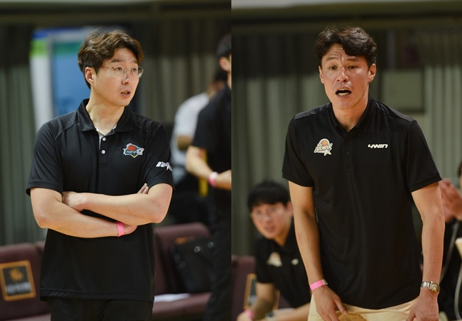 KB스타즈 김완수 감독(왼쪽)과 진경석 수석코치. /사진=WKBL 제공