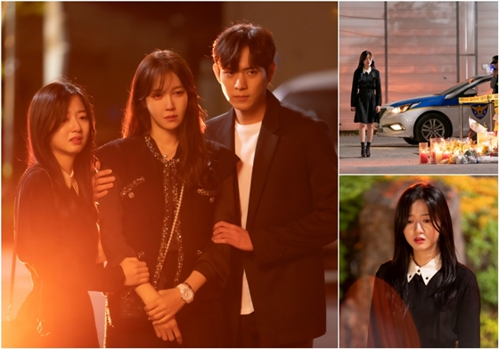 SBS 금요드라마 '펜트하우스3'에서 이지아, 김현수, 김영대가 박은석을 추모하는 장면이 포착됐다./사진제공=SBS '펜트하우스3'