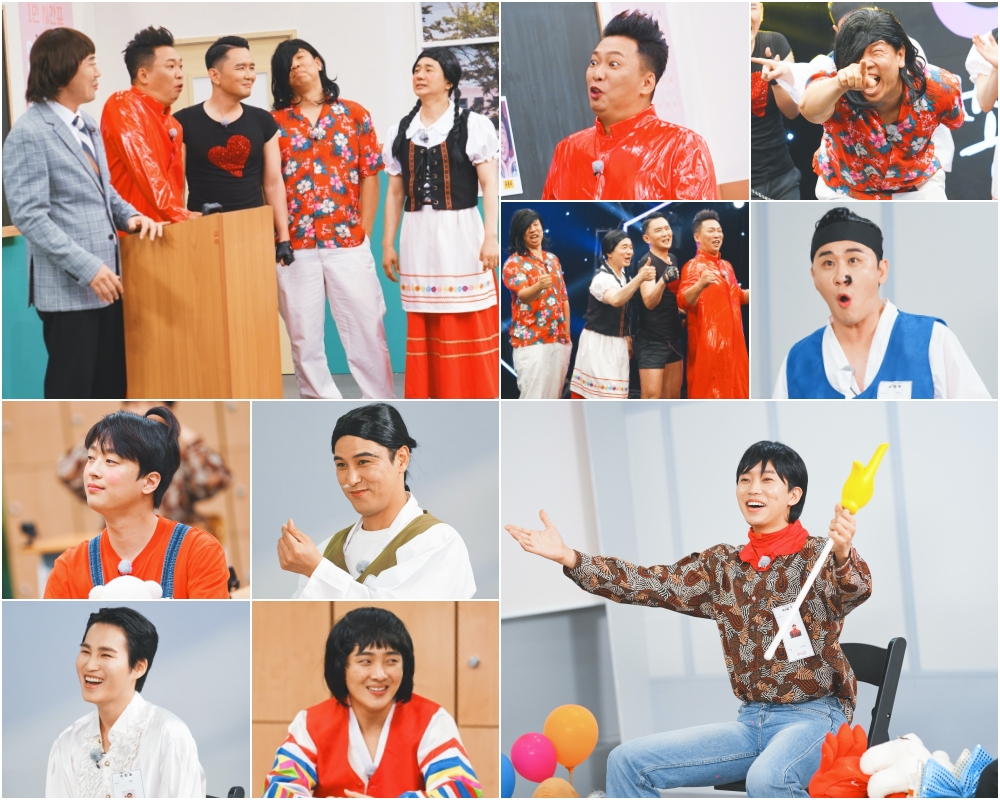 TV조선 '뽕숭아학당: 인생학교'에서 임영웅-영탁-이찬원-장민호-김희재-황윤성이 개그 재능을 뽐낸다./사진제공=TV조선 '뽕숭아학당: 인생학교'