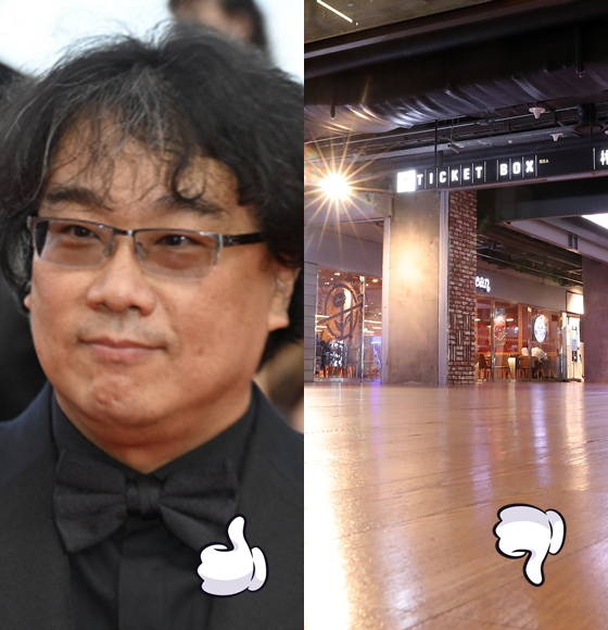 봉준호 감독이 제74회 칸국제영화제 개막식에서 한국어로 개막선언을 한 반면 수도권 거리두기가 4단계로 격상되면서 영화계에 비상이 걸렸다. /AFPBBNews=뉴스1, 머니투데이 스타뉴스.